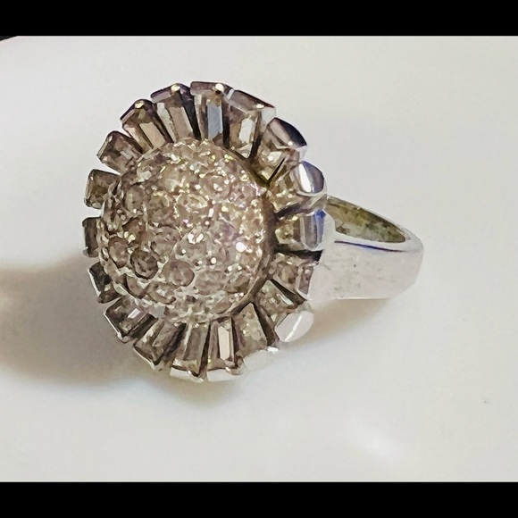 Vintage Joseph Mazer Sterling Clear Crystal Rhinestone Disco Ball Statement Ring - Picture 2 of 7